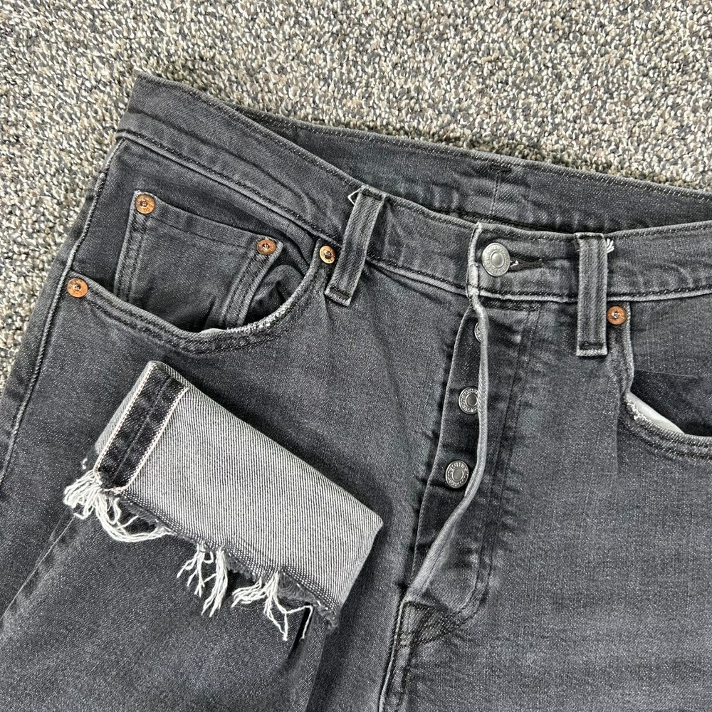 Levis 501XX Selvedge Denim‎ Skinny Jeans Distressed Hem Dark Grey Womens 29x22